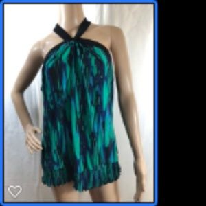 Cato Blue Green Halter Top with Elastic Waist/Hip